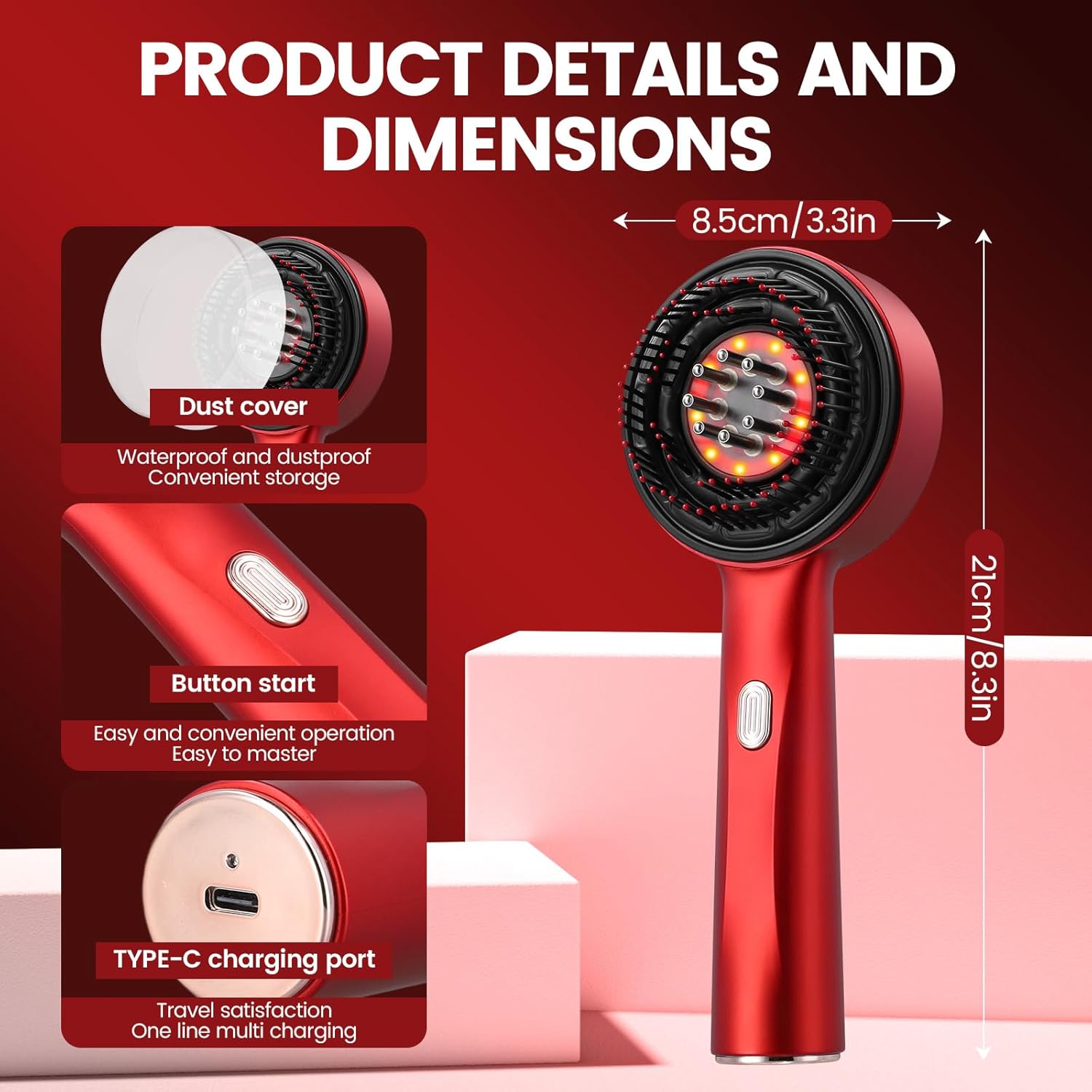 Scalp Massaging Brush – 3-in-1 Electric | Waterproof | Red Light Therapy