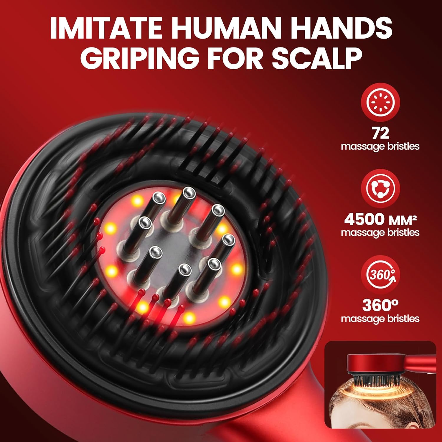 Scalp Massaging Brush – 3-in-1 Electric | Waterproof | Red Light Therapy